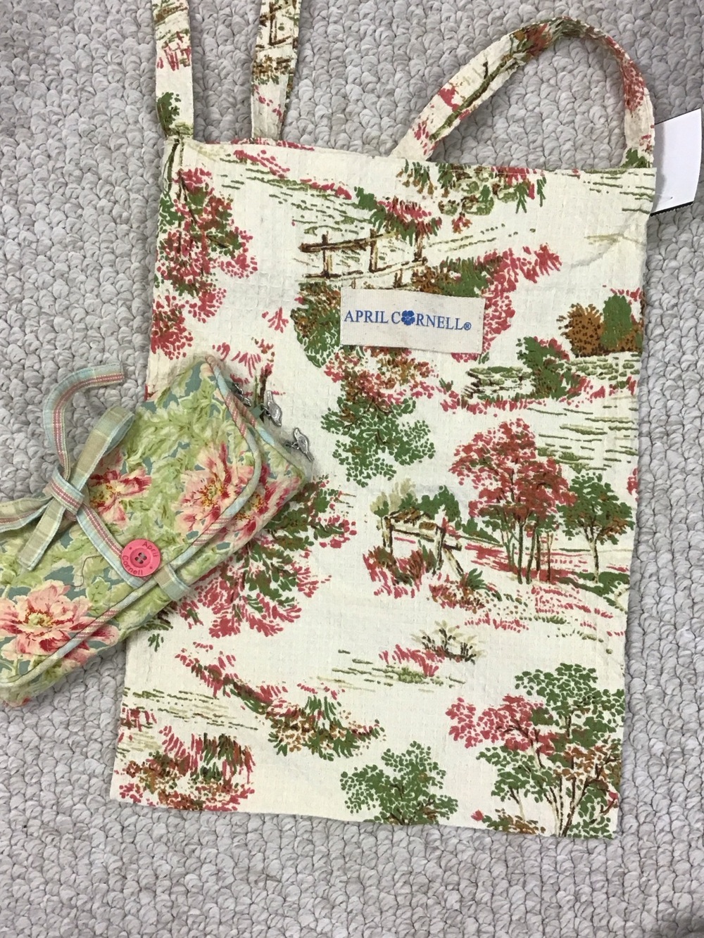 April Cornell Cream Tote with Green and Pink Toile